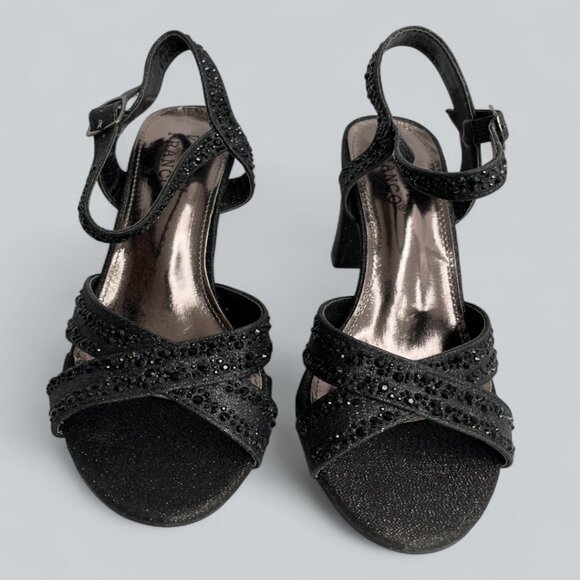 Valenti Franco Strappy Sandal Black Glitter Beaded High Heel Shoes Women's 7.5 - Picture 4 of 11